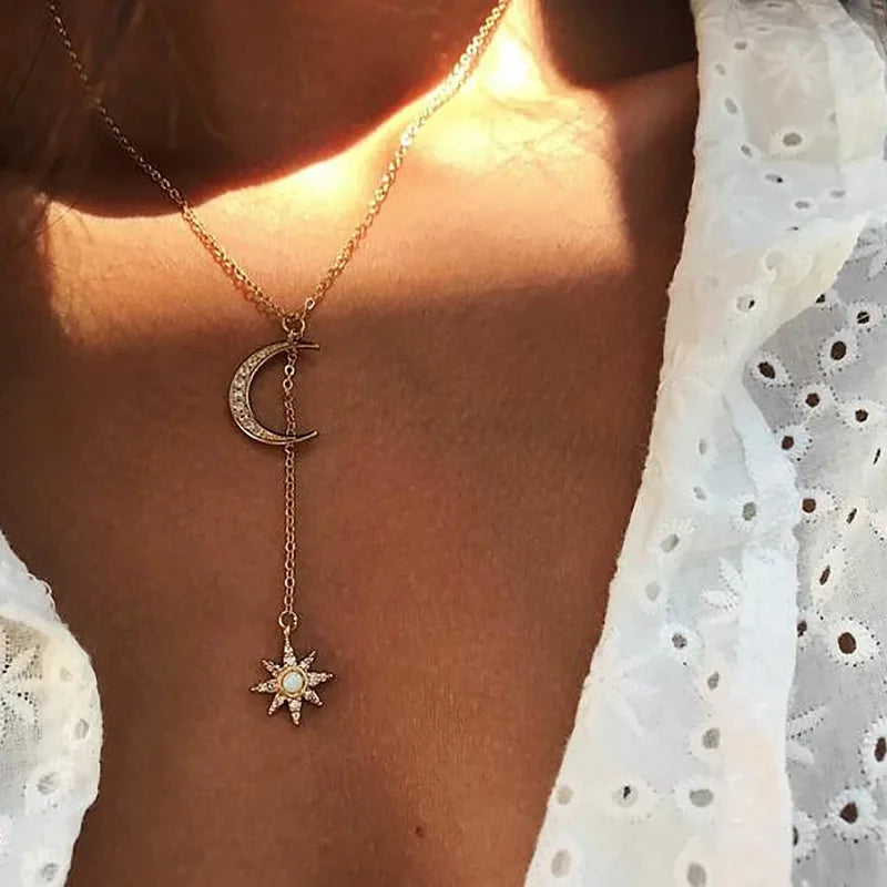 Moon Cross Tree Star Layered Choker Necklace Jewelry