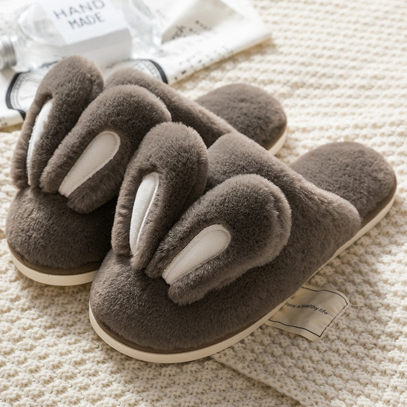 Women Warm Faux Fur Slippers Cute Rabbit Ear Lovers Indoor Slipper Soft Plush Anti-slip Winter Female Home Floor Shoes SH462