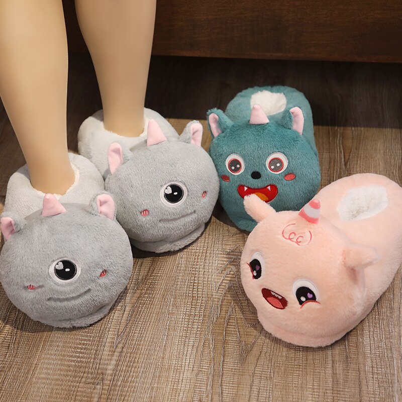 One Size US 6-10.5 Winter Men Women Slippers Indoor Toys Animal Unicorn Dinosaur Husky Totoro Shoes Warm Home House Slides