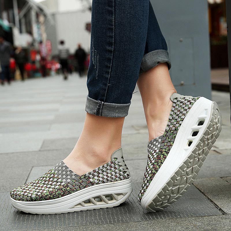 Summer Woven Platform Sneakers Sport Woman Sports Shoes Lady Running Shoes for Women Shoes Fitness Slimming Swing Pink E-251