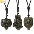 CSJA Obsidian Necklace Natural Stone Wolf Buddha Sculpture Tree of Life Animal Owl Men Necklaces Pendant Meditation Jewelry G644 - Charlie Dolly