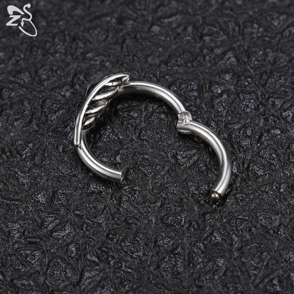 ZS 1 Piece 316L Stainless Steel Nose Ring 16G Zirconia Septum Clicker Rock Ear Helix Septum Piercing Rings Piercing Jewelry 8mm