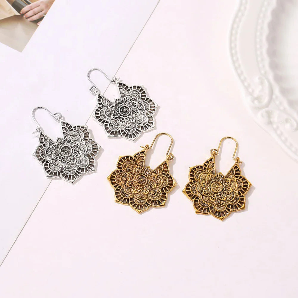 Mandala Antique Hoop Dangle Earrings Jewelry