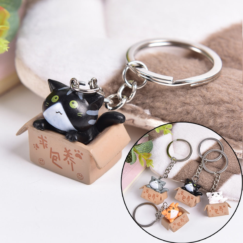 1pcs Creative Personality Cute Little Cat Box Keychain For Women Men Keychain Bag Pendants