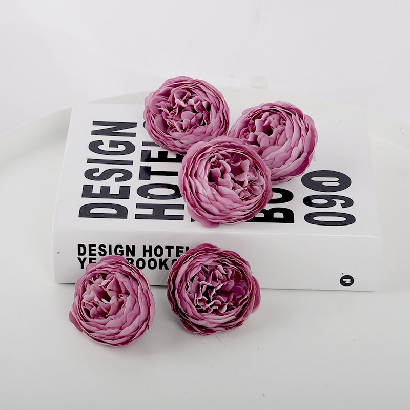 5pcs Pink Artificial Flowers Head Silk Peony Fake Flower for Wedding Home DIY Decor Party Birthday Scrapbooking Wreath Accessory