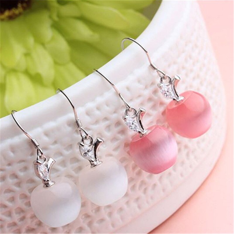1 Pair Women Classic Cute Apple Shape Opal Ear Hook Earrings Fashion Jewelry Gifts