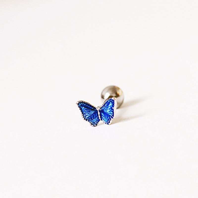 1Pcs INS Little Butterfly Stud Tragus Earring For Women Acrylic Rainbow Titanium Steel Screw Piercing Mid Low Helix Earring