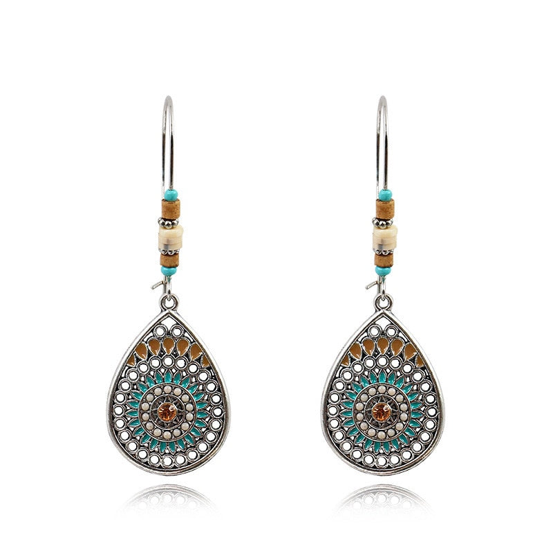 Exknl Fashion Vintage Drop Earrings For Women Alloy Crystal Ethnic Beads Boho Flower Earrings Colorful Dangle Earrings Jewelry