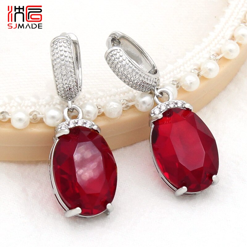 SHENJIANG New Fashion Oval Large Pink Opal Dangle Earrings For Women Wedding Jewelry 585 Rose Gold Color Zirconia Eardrop