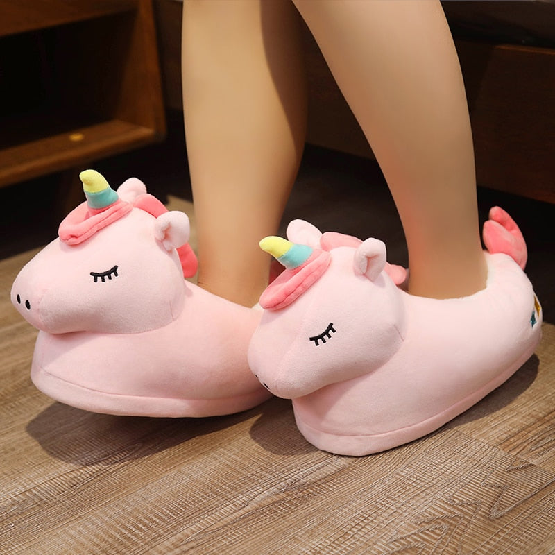 One Size US 6-10.5 Winter Men Women Slippers Indoor Toys Animal Unicorn Dinosaur Husky Totoro Shoes Warm Home House Slides