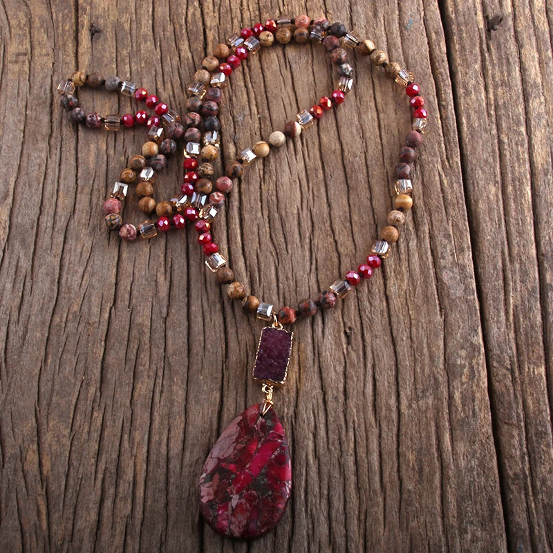 RH Fashion Bohemian Jewelry Natural Random Shape Stones With Druzy Links Semi Precious Pendant Necklaces For Women Boho Gift - Charlie Dolly