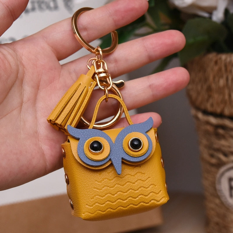 Cute Animal Creative Leather Owl Coin Purse Keychain Trend Car Key Pendant Cute Bag Small Ornament Key Chains For Women Purses