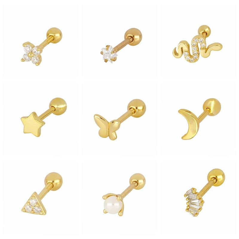 ROXI Minimalism Stud Earrings for Women Moon Snake Butterfly Geometry Piercings Earings 925 Sterling Silver Pendientes Plata 925