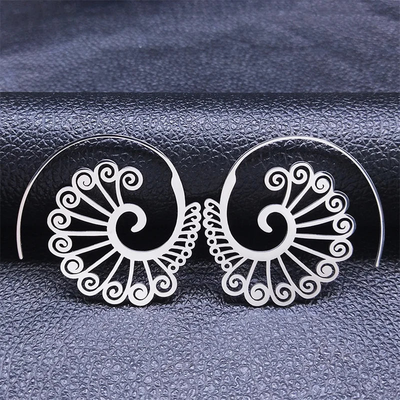 Mandala Spiral Steel Hoop Earrings Jewelry