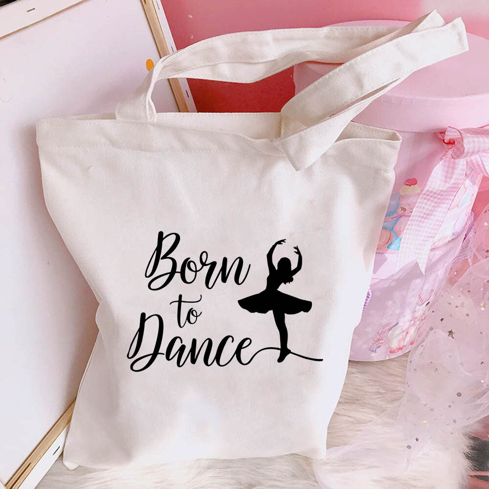 New Women's Casual Canvas Bag Pink Ballet Dance Girl Print Shopping Bag Lady Handbag Reusable Large Capacity Tote Bags