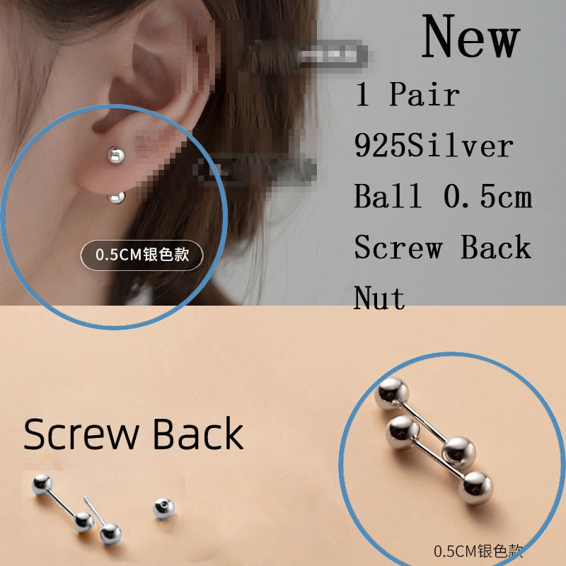 La Monada Sterling Silver Stud Earrings Women Two Ball Fine 925 Silver Jewelry Woman Earrings Stud Silver 999 Keep Piercing Nut
