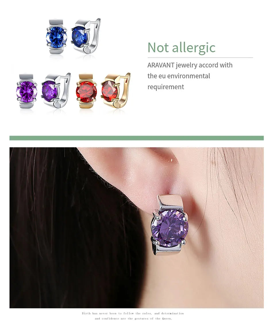 925 Silver Amethyst Hoop Earrings, Colorful Gemstone Wedding Jewelry