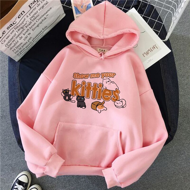 the cat hoodie women fashion kawaii korean harajuku Sweatshirt pink female 90s cartoon clothes female hood Oversized