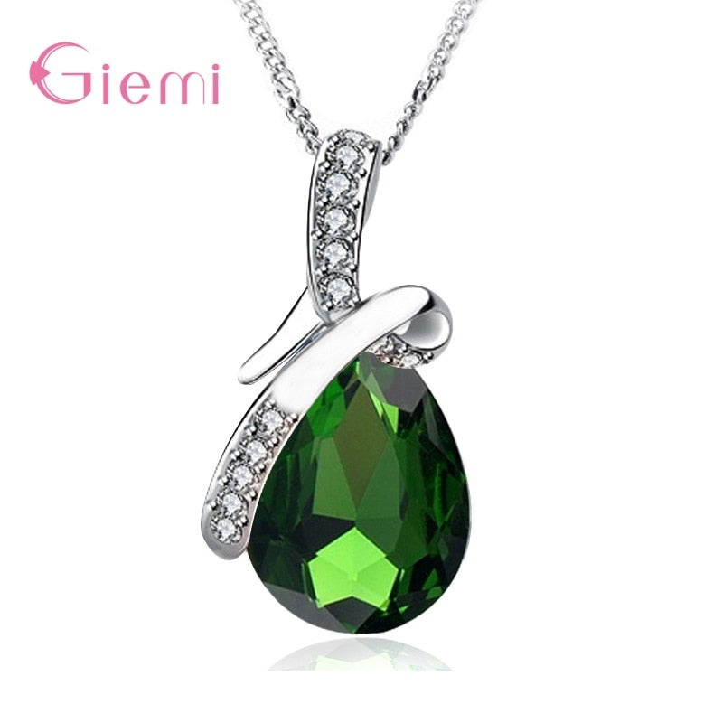 925 Sterling Silver Water Drop Pendant Necklace Quartz Crystal Charm Necklace For Women Fashion Jewelry Gifts