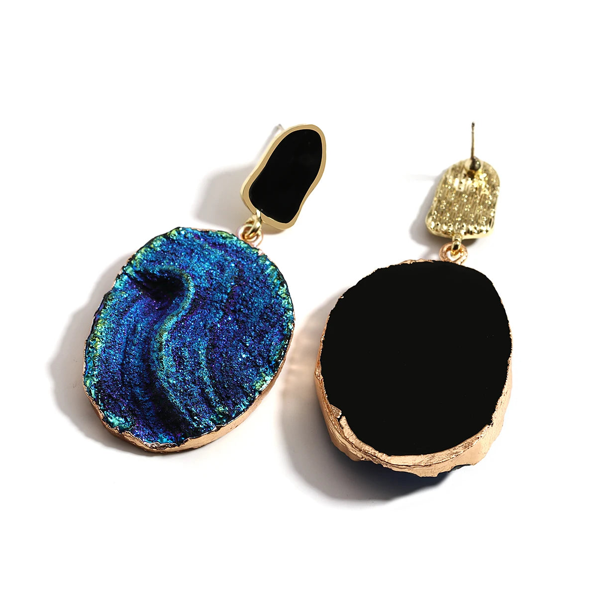 Volcanic Rock Abstract Drop Earrings, Starry Night Boho Jewelry