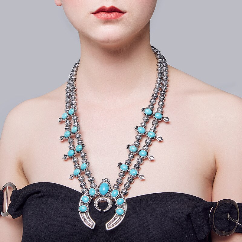 Indian Vintage Statement Choker Necklace Women Native American Jewelry Boho Tribal Moon Pendants Collar Necklace