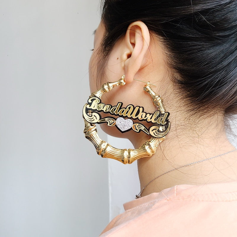 Big Bamboo Personalized Name Custom Earrings C4 - Charlie Dolly