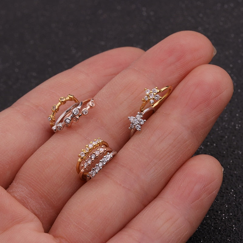 3PCS/Lot Nose Bendable Cz Ear Hoop Rings Nostril Zirconia Nose Ring Tiny Flower Helix Cartilage Body Piercing Jewelry 20G