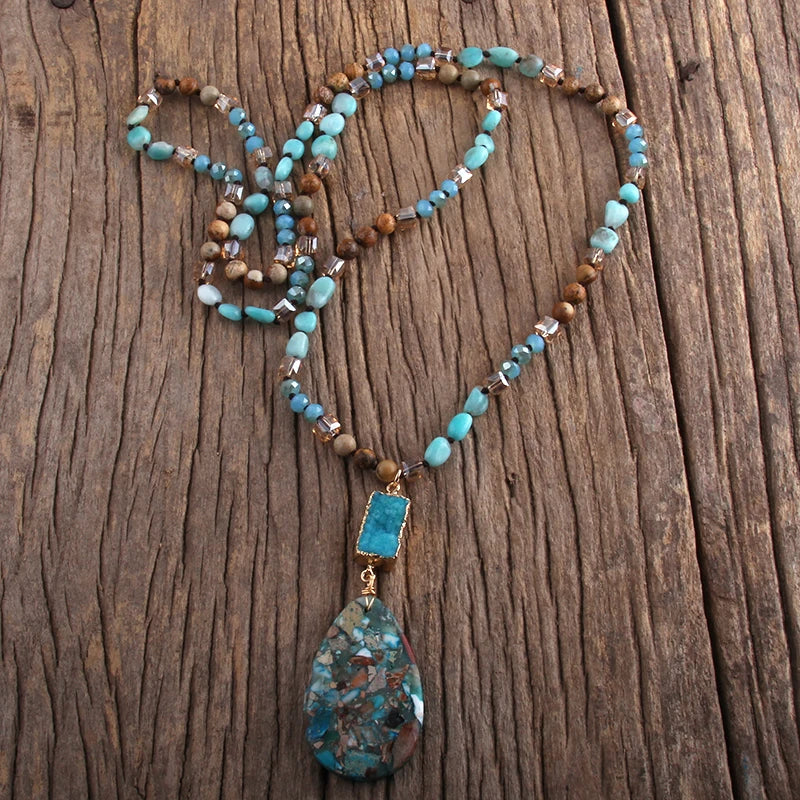 RH Fashion Bohemian Jewelry Natural Random Shape Stones With Druzy Links Semi Precious Pendant Necklaces For Women Boho Gift - Charlie Dolly