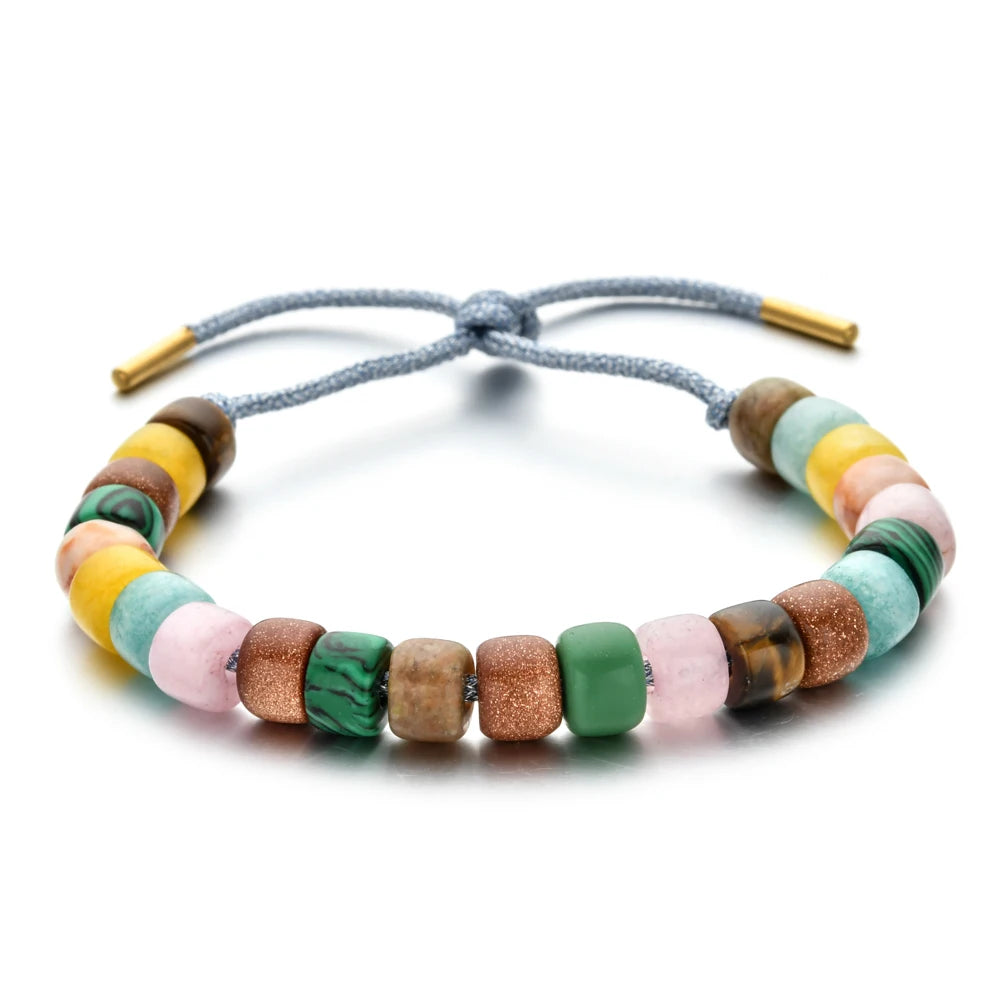 Vintage Boho Handmade Pull Tie on Rope Bracelet DIY Natural Stones Crystal Charm Beads Stone Trendy Bracelet Lucky Jewelry - Charlie Dolly