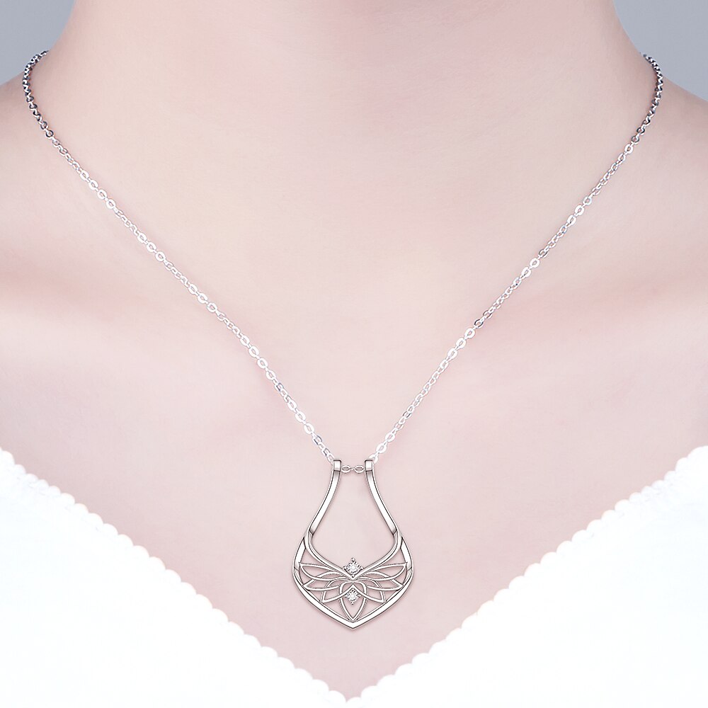 Sterling Silver Ring Holder Necklace Stand for Wedding Rings Lotus Crystal Magic Rhombus Dainty Simple Pendant Love Jewelry