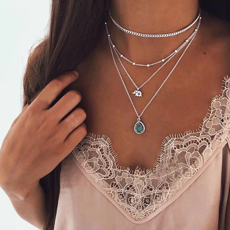 Moon Cross Tree Star Layered Choker Necklace Jewelry