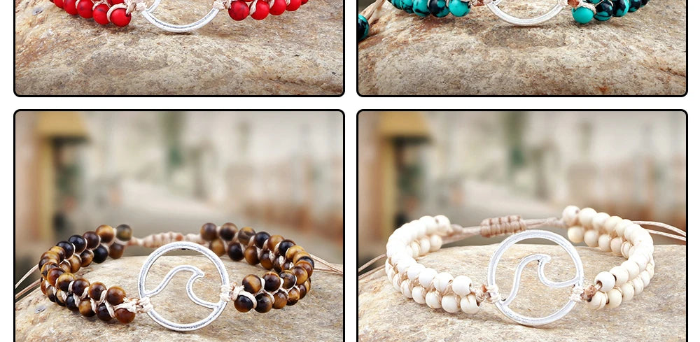 Boho Ocean Waves Bracelets Vintage Natural Stone Black Onyx Tiger Eye Beads Bracelet & Bangle Women Men Yoga Wristchain Jewelry - Charlie Dolly