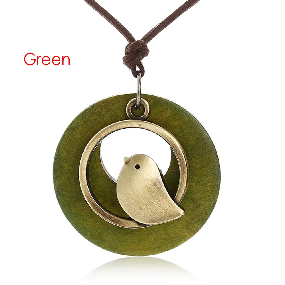 Nepal Wood Bead Pendant Long Necklace Jewelry