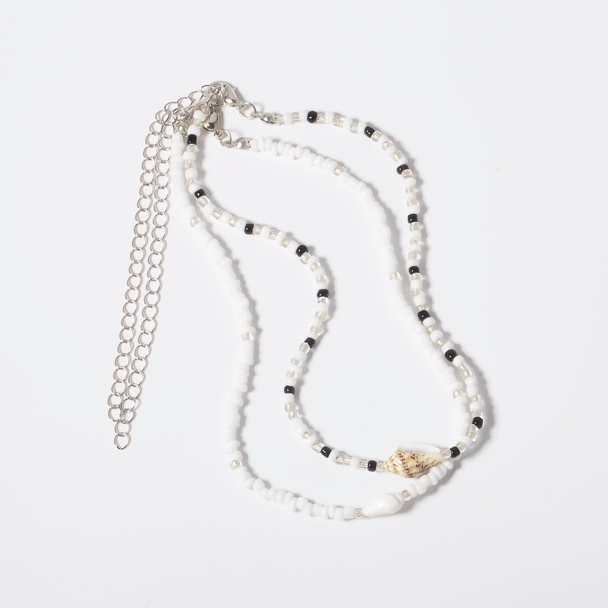 SHIXIN Separable 2 Layered White/Black Beads Necklaces Korean Small Beaded Conch Shell Choker Necklace for Women Fashion Collar