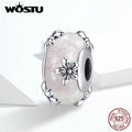 WOSTU Real 925 Sterling Silver Murano Glass Pink Beads Crystal Round Charms Fit Original Bracelet Pendant Luxury Jewelry Making - Charlie Dolly