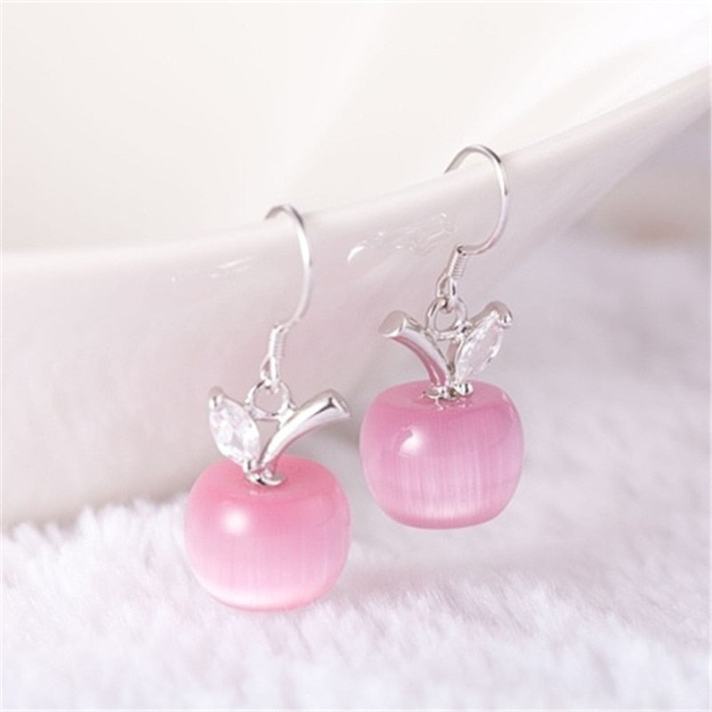 1 Pair Women Classic Cute Apple Shape Opal Ear Hook Earrings Fashion Jewelry Gifts