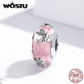 WOSTU Real 925 Sterling Silver Murano Glass Pink Beads Crystal Round Charms Fit Original Bracelet Pendant Luxury Jewelry Making - Charlie Dolly