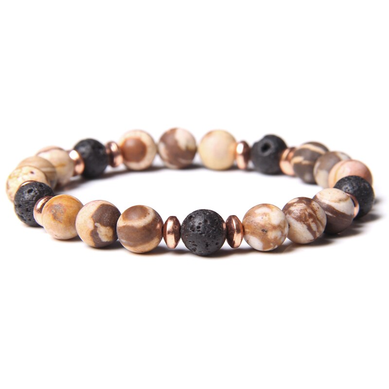 Natural Pink Zebra Stone Beads Bracelet 8mm Lava Volcanic Beaded Charm Bracelet Yoga Jewelry for Women Men Friendship Bracelet