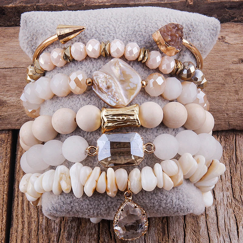 Fashion Boho Natural Stone Beaded Bracelet Jewelry Multi 6pc Stack Bracelet & Bangle Sets For Women Gift - Charlie Dolly