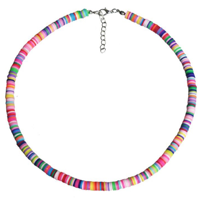 6MM Punk Polymer Clay Necklace Soft Pottery Choker Necklace Colorful Surfer Beads Collar Handmade Femme Jewelry Gifts