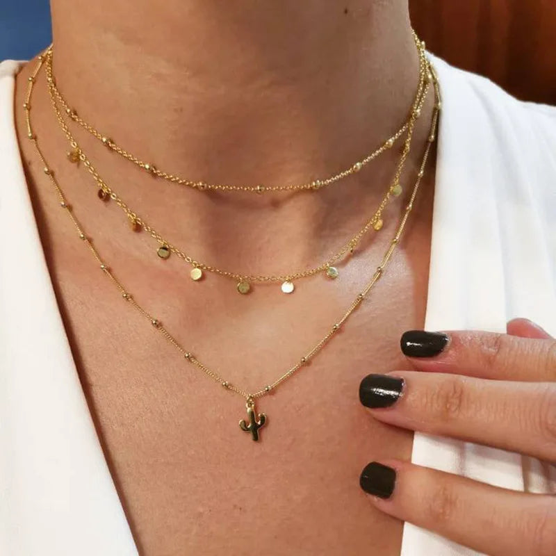 Moon Cross Tree Star Layered Choker Necklace Jewelry