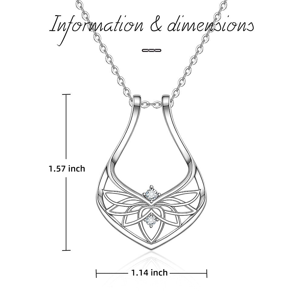 Sterling Silver Ring Holder Necklace Stand for Wedding Rings Lotus Crystal Magic Rhombus Dainty Simple Pendant Love Jewelry