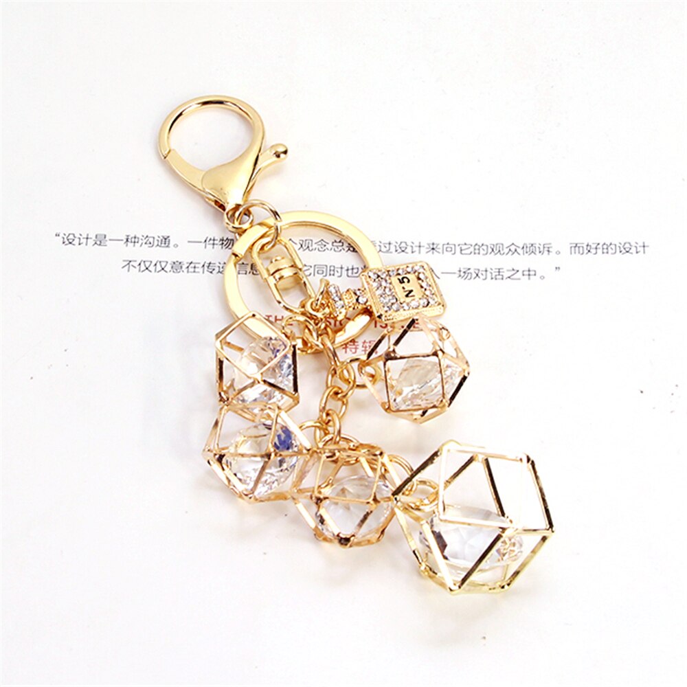 Elegant Crystal Rhinestone Geometric Keychain For Women Girls Gold Color Metal Car Key Rings Creative Fashion Jewelry Gift Q-005