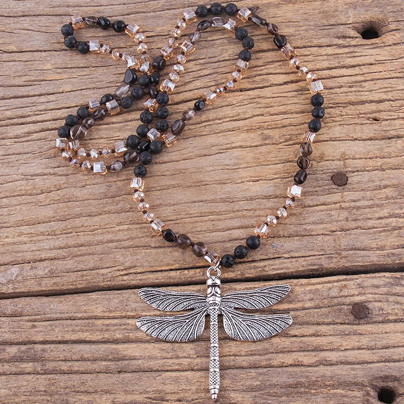 Dragonfly Knotted Stone Pendant Necklace Jewelry
