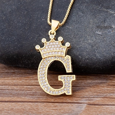 Nidin Luxury Copper Zircon A-Z Crown Alphabet Pendant Chain Necklace Hip-Hop Style Fashion Woman Man Initial Name Jewelry