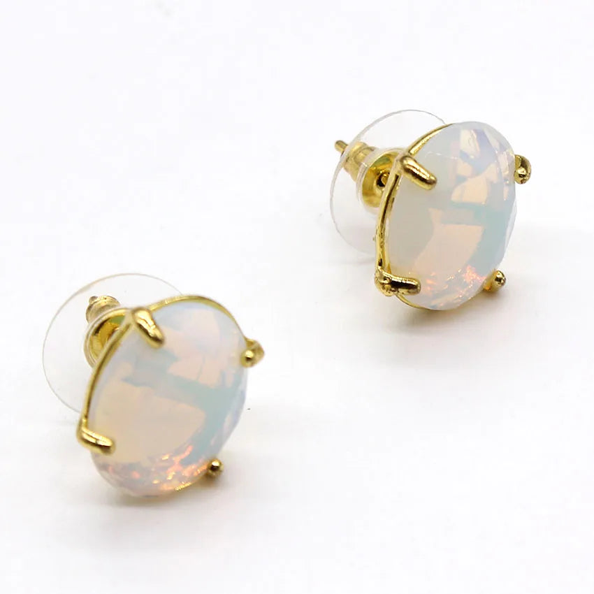 Crystal Stud Earrings for Women Girls Waterdrop Round Oval Shape Natural Lapis Lazuli Amethyst Faceted Stone Earring Jewelry - Charlie Dolly