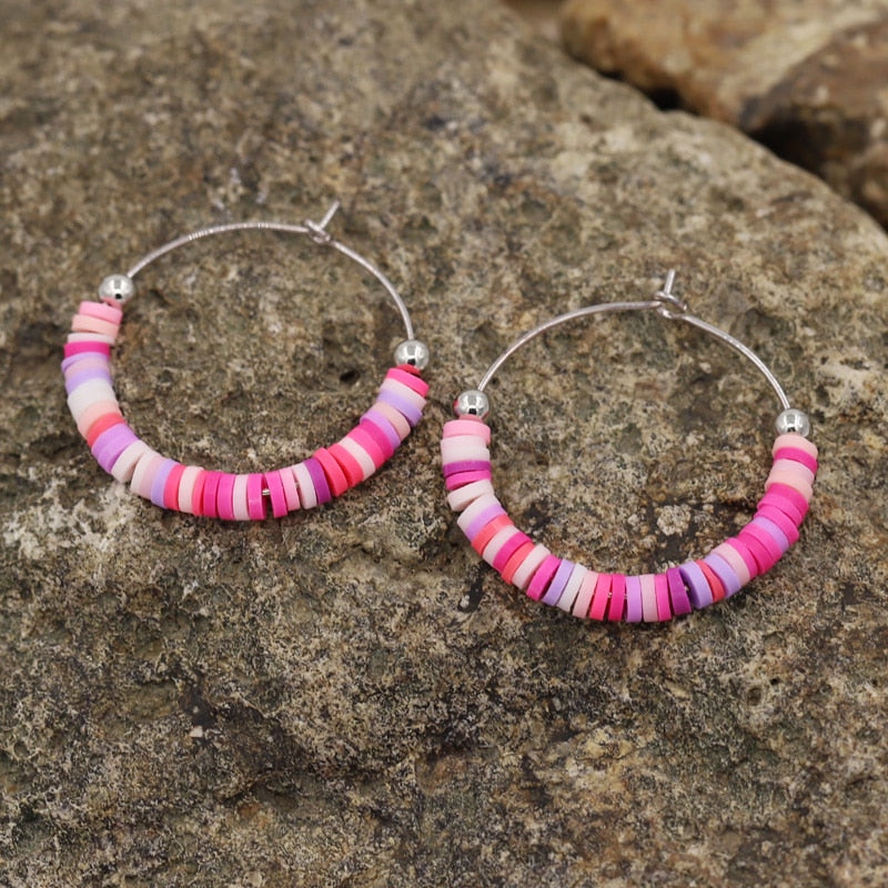 Multicolor Boho Hoop Earrings 2023 New Fashion Colorful Clay korean Jewelry Earrings Accesories for Women Girls