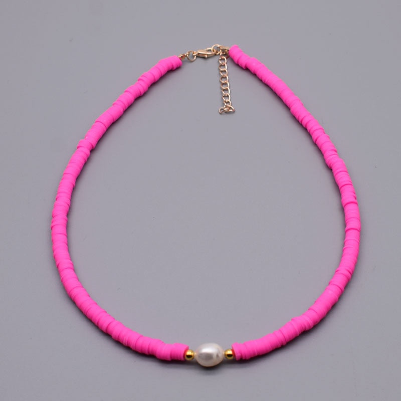 New Colour Boho Natural Fresh Water Pearl Necklace Color Soft Polymer Clay Beads Choker Necklace Beach Femme Jewelry Gift