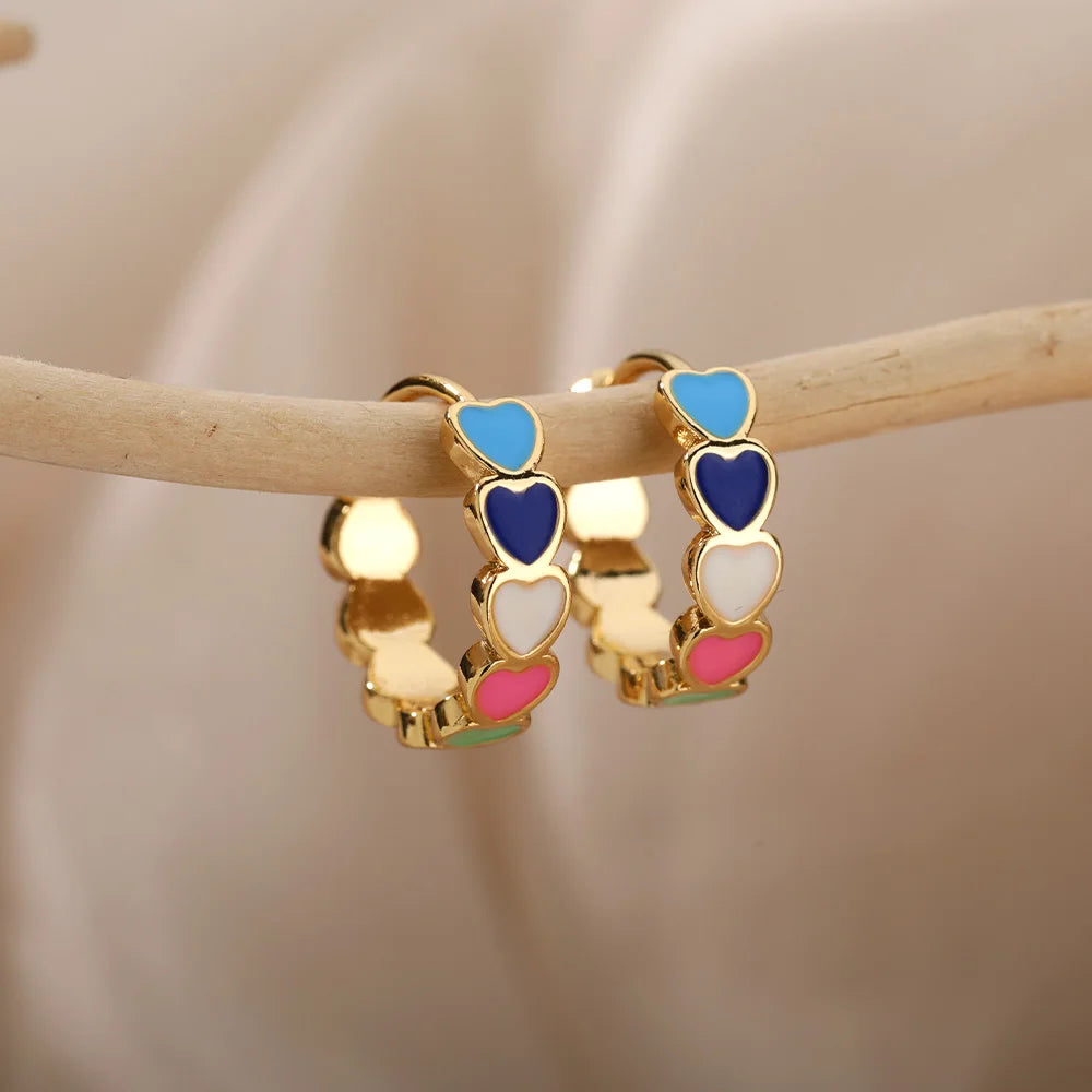 Colorful Enamel Heart Stud Earrings Jewelry