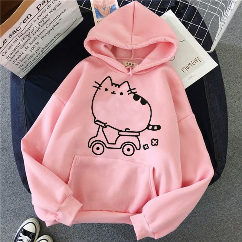 the cat hoodie women fashion kawaii korean harajuku Sweatshirt pink female 90s cartoon clothes female hood Oversized